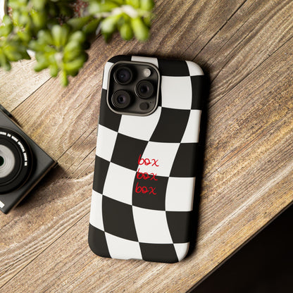 Black and Red Checkered F1 Phone Case, Box Box Box F1 Phone Case