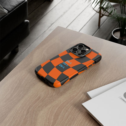 McLaren Orange and Black Checkered F1 Phone Case, Box Box Box F1 Phone Case