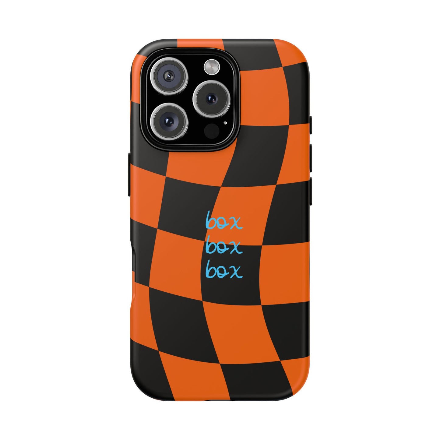 McLaren Orange and Black Checkered F1 Phone Case, Box Box Box F1 Phone Case