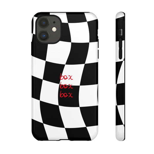 Black and Red Checkered F1 Phone Case, Box Box Box F1 Phone Case
