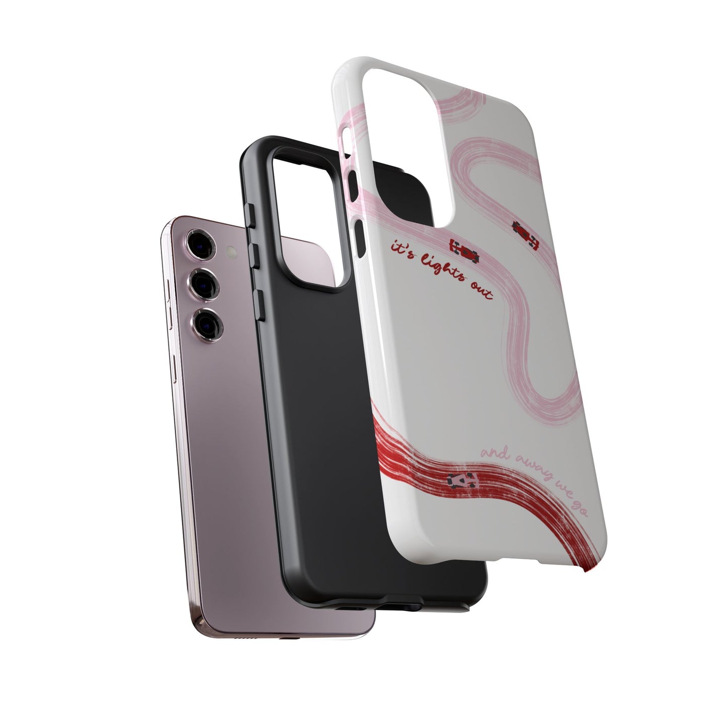 F1 Phone Case Pink and Red Painted "its lights out and away we go", Trendy F1 Gift, Formula 1 Gift, Cute F1 Phone Case, Unique Phone Case