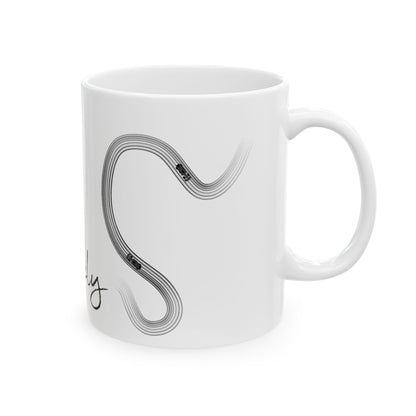 F1 Simply Lovely Mug with Track, Formula One Mug, Inspirational Ceramic Mug for Coffee Lovers