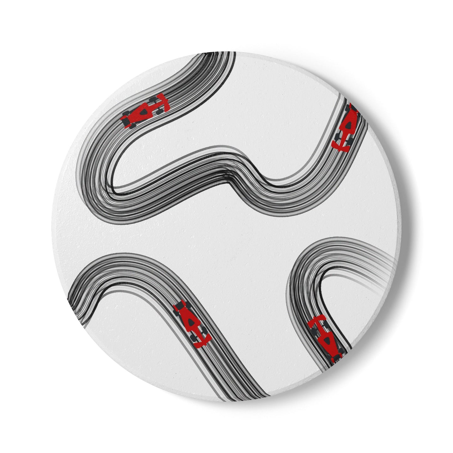Black and Red F1 Ceramic Coaster | Curved Tracks with Tiny Cars