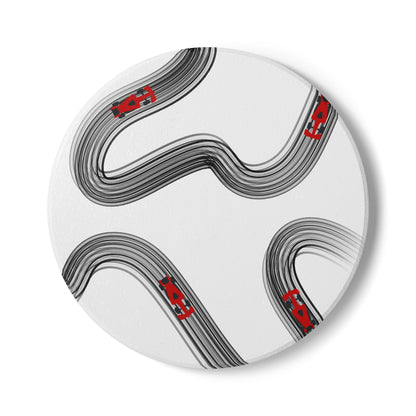 Black and Red F1 Ceramic Coaster | Curved Tracks with Tiny Cars