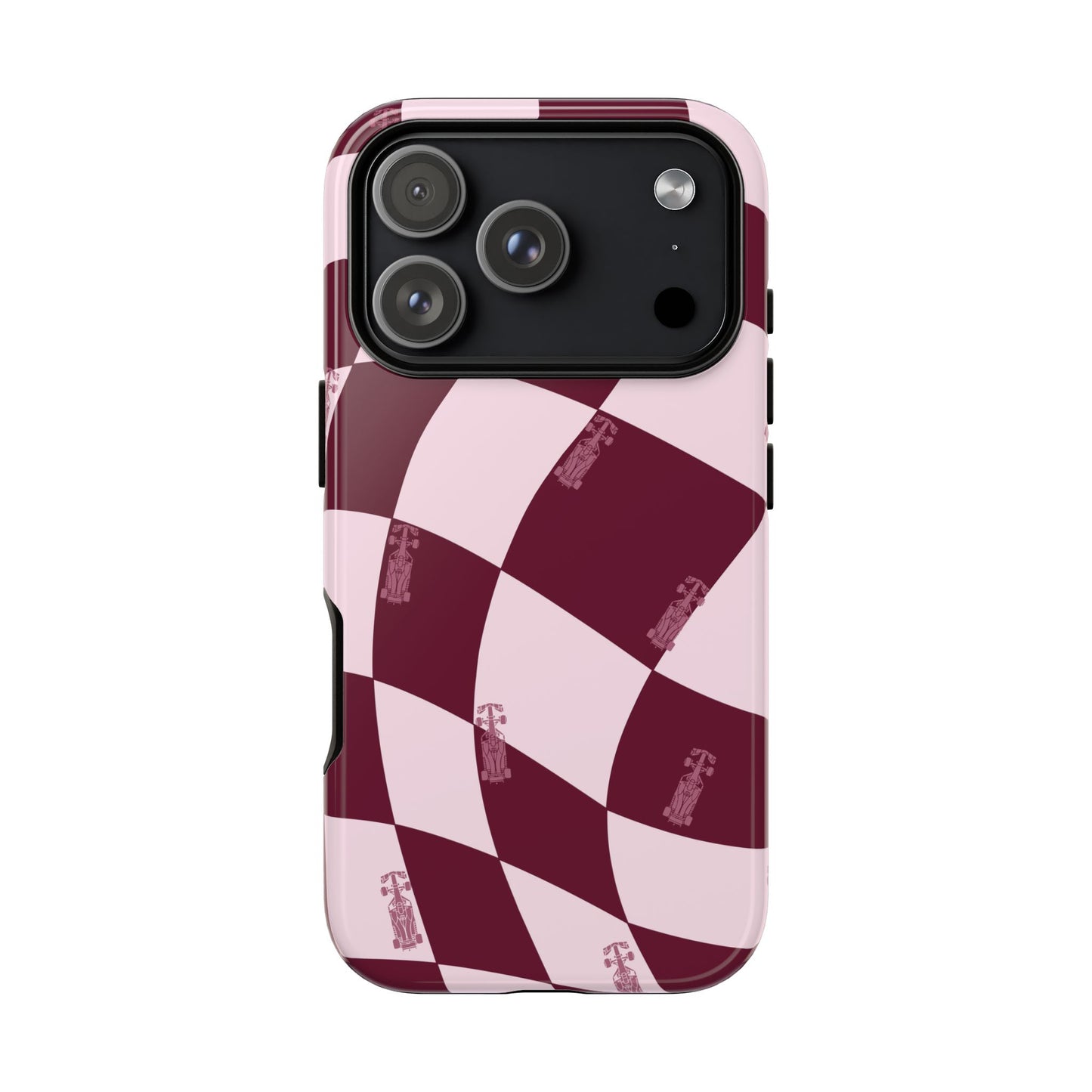 F1 Phone Case Pink Checkered Design, Trendy F1 Gift, Formula 1 Gift, Cute F1 Phone Case, Unique Formula One Phone Case