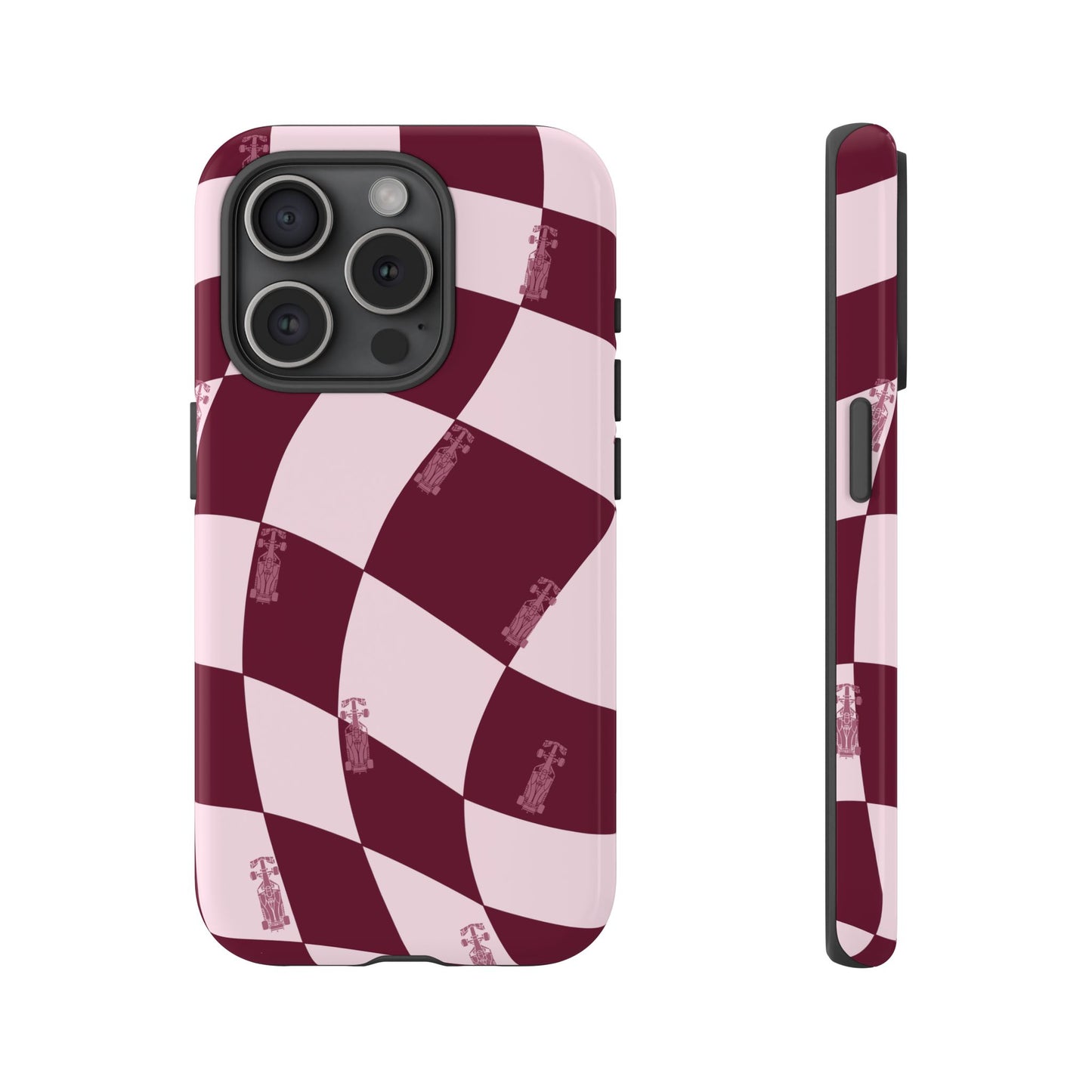 F1 Phone Case Pink Checkered Design, Trendy F1 Gift, Formula 1 Gift, Cute F1 Phone Case, Unique Formula One Phone Case