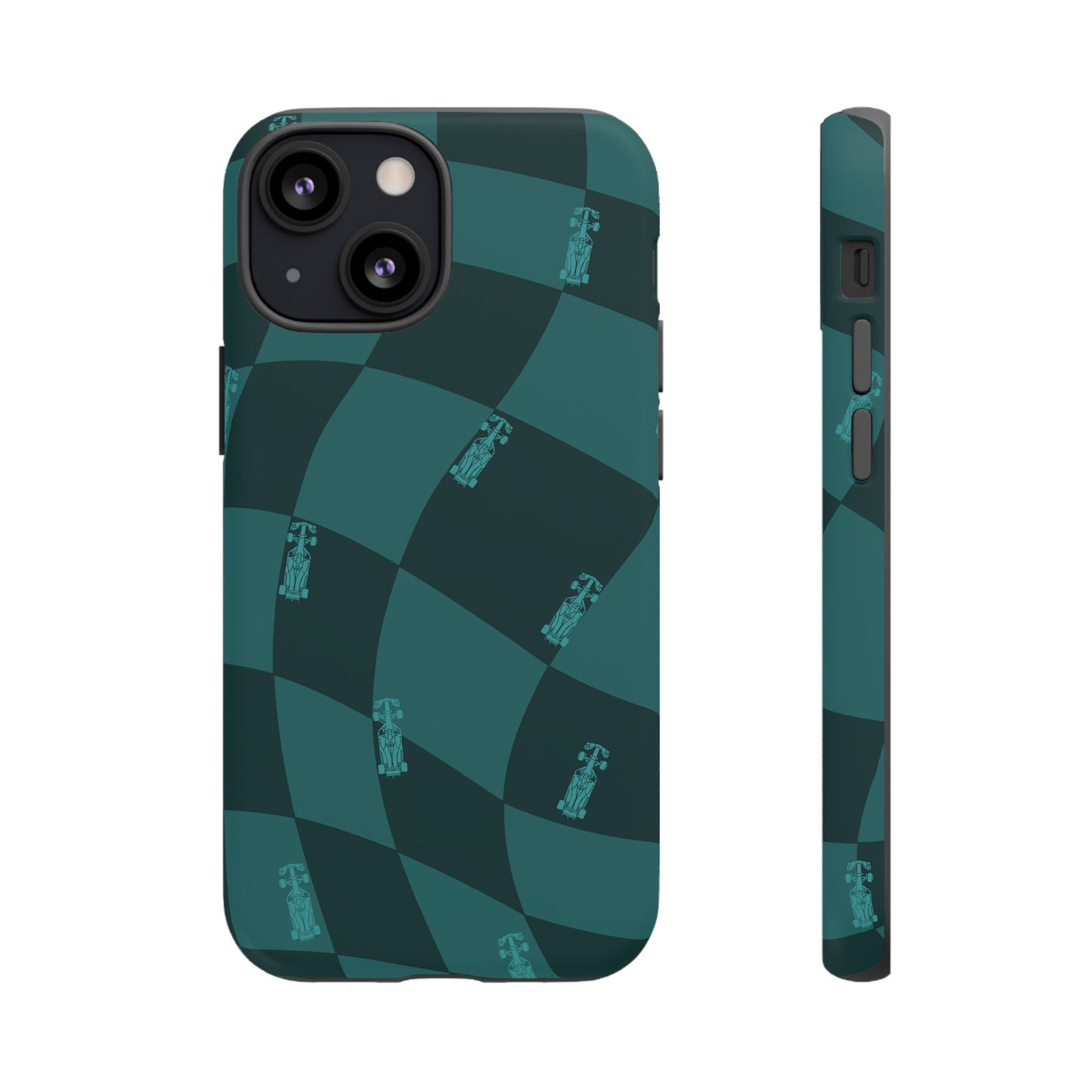 F1 Phone Case Teal Checkered Design, Trendy F1 Gift, Formula 1 Gift, Cute F1 Phone Case, Unique Formula One Phone Case