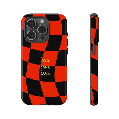 F1 Ferrari Black and Red Checkered Phone Case, Box Box Box F1 Phone Case