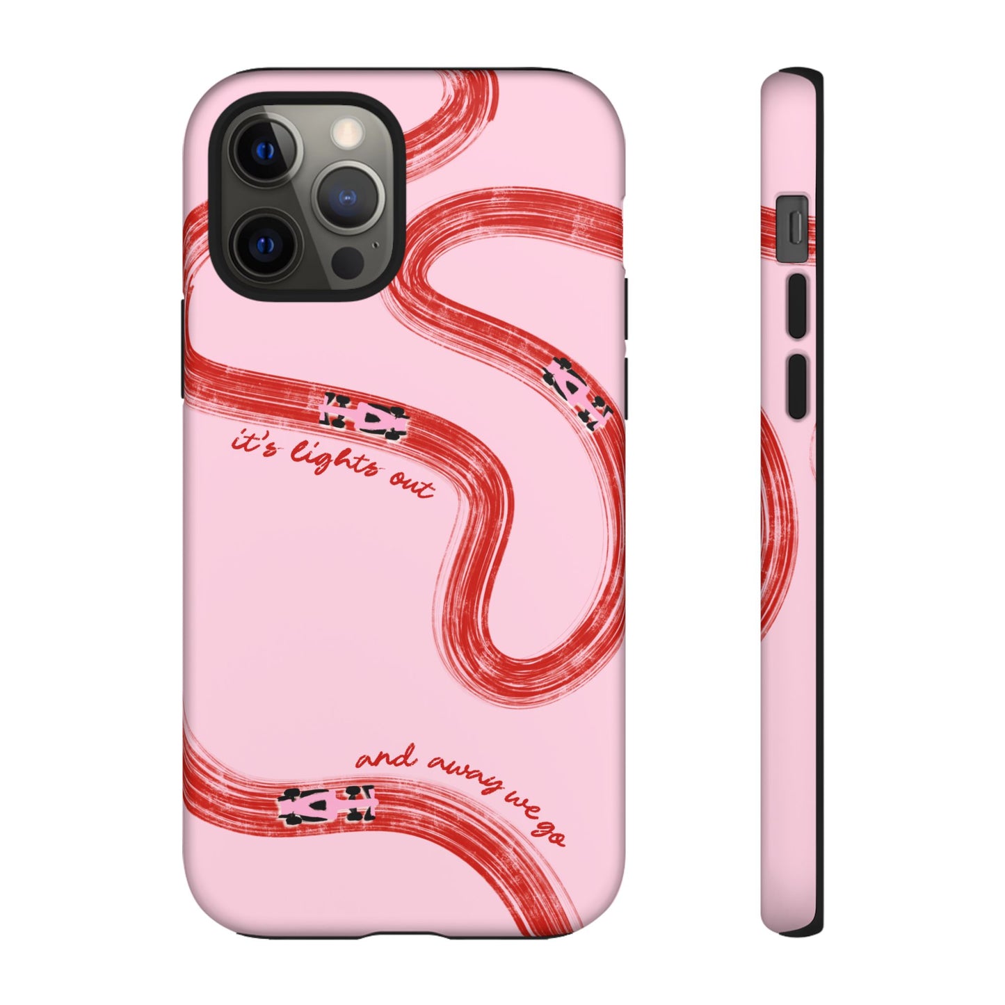 F1 Phone Case Pink and Red Painted "its lights out and away we go", Trendy F1 Gift, Formula 1 Gift, Cute F1 Phone Case, Unique Phone Case