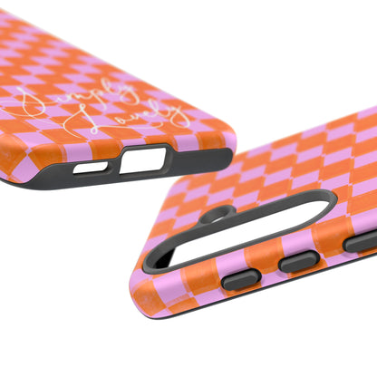 Simply Lovely Orange and Pink Checkered F1 Phone Case Design, Trendy F1 Gift, Formula 1 Gift, Cute F1 Phone Case