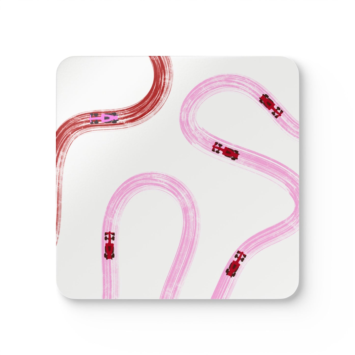 F1 Red and Pink Corkwood Coaster Set of 4 | Formula 1 Coaster Set