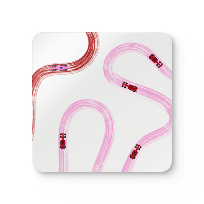 F1 Red and Pink Corkwood Coaster Set of 4 | Formula 1 Coaster Set