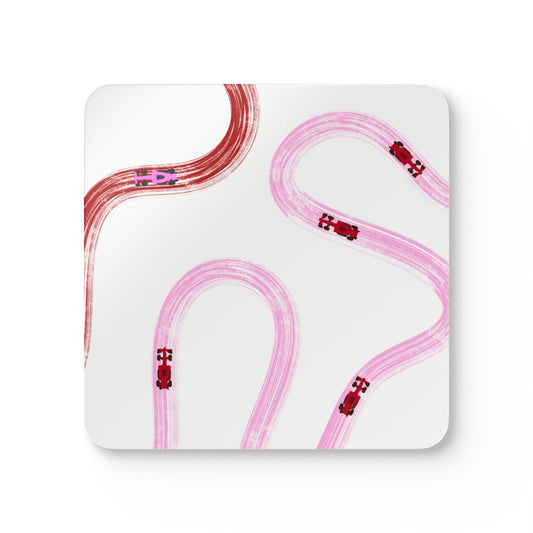 F1 Red and Pink Corkwood Coaster Set of 4 | Formula 1 Coaster Set