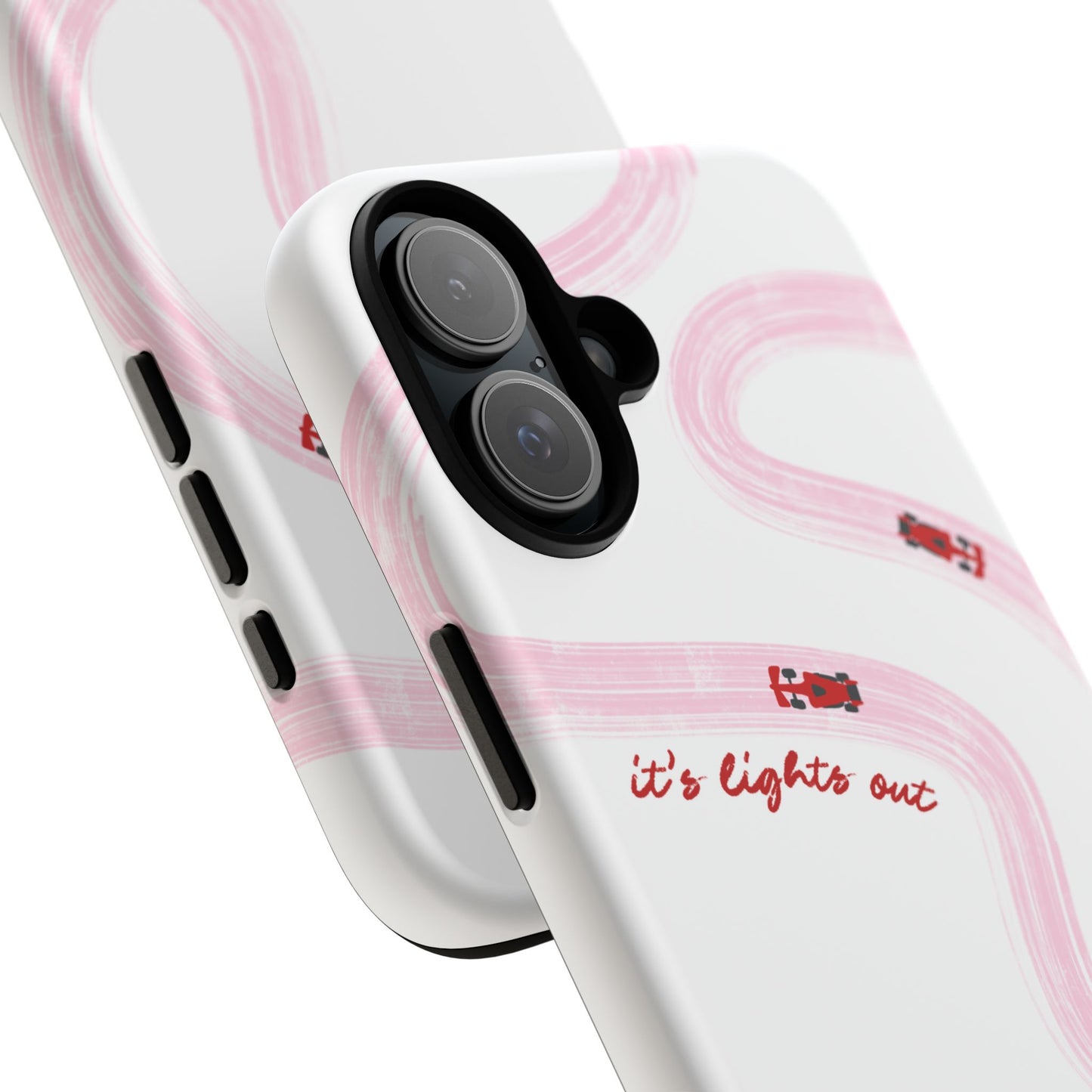 F1 Phone Case Pink and Red Painted "its lights out and away we go", Trendy F1 Gift, Formula 1 Gift, Cute F1 Phone Case, Unique Phone Case