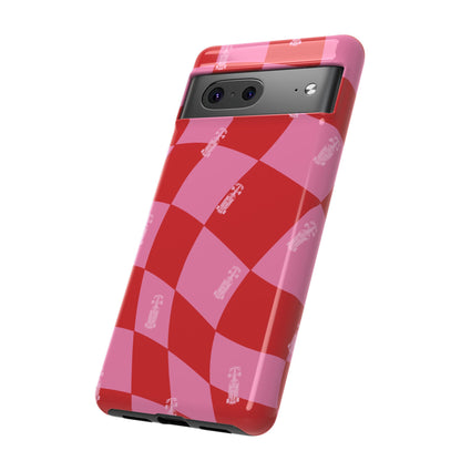 F1 Phone Case Pink and Red Checkerboard Design, Trendy F1 Gift, Girly Formula 1 Gift, Cute F1 Phone Case, Unique Formula One Phone Case