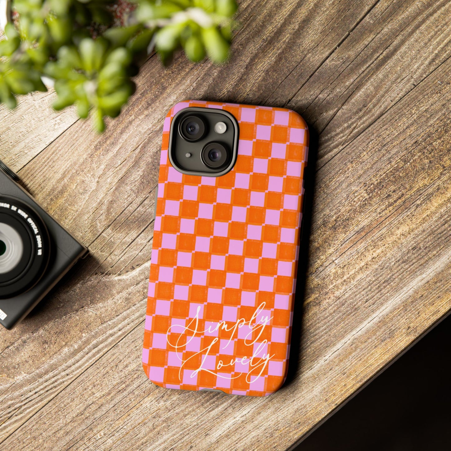 Simply Lovely Orange and Pink Checkered F1 Phone Case Design, Trendy F1 Gift, Formula 1 Gift, Cute F1 Phone Case