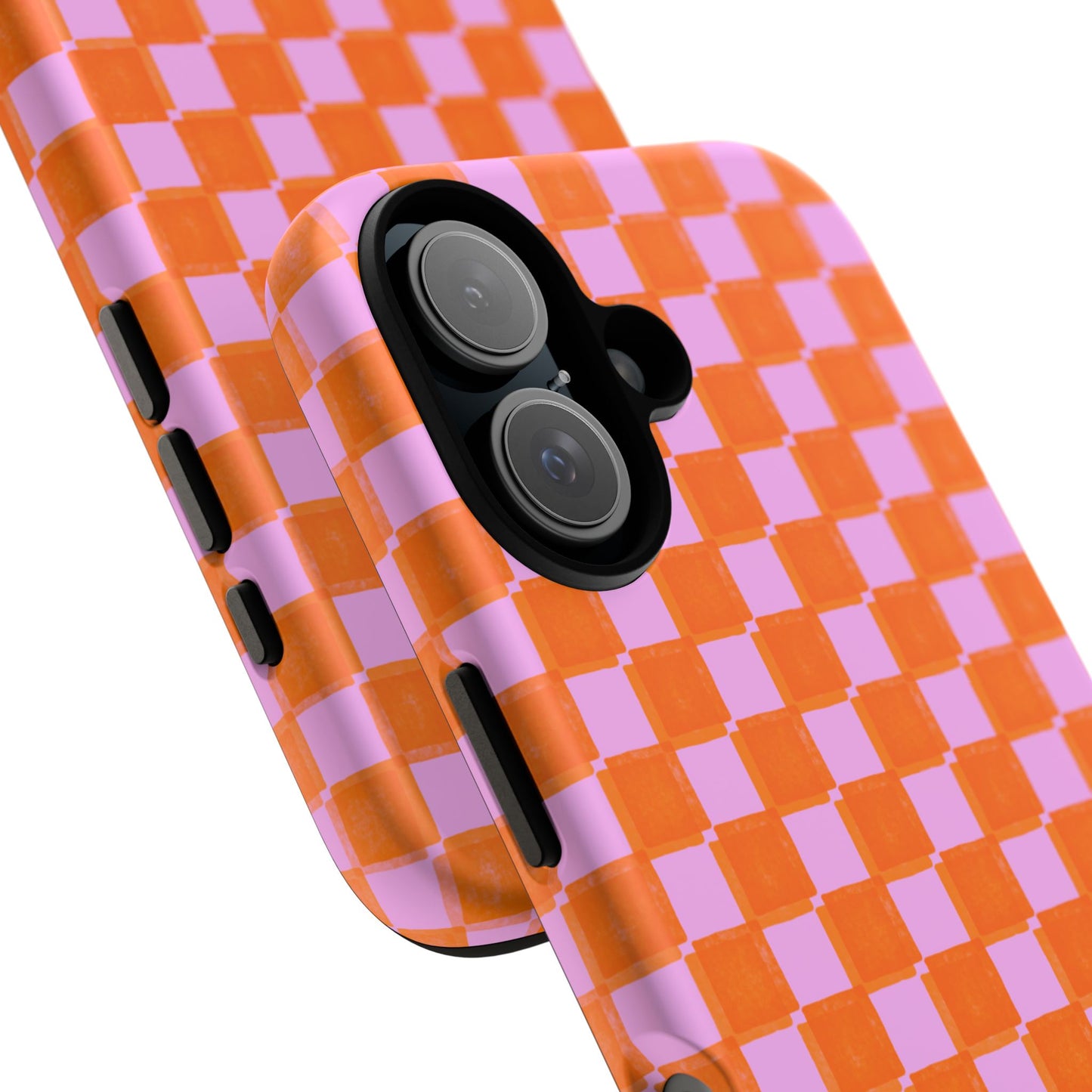Simply Lovely Orange and Pink Checkered F1 Phone Case Design, Trendy F1 Gift, Formula 1 Gift, Cute F1 Phone Case