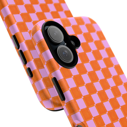 Simply Lovely Orange and Pink Checkered F1 Phone Case Design, Trendy F1 Gift, Formula 1 Gift, Cute F1 Phone Case