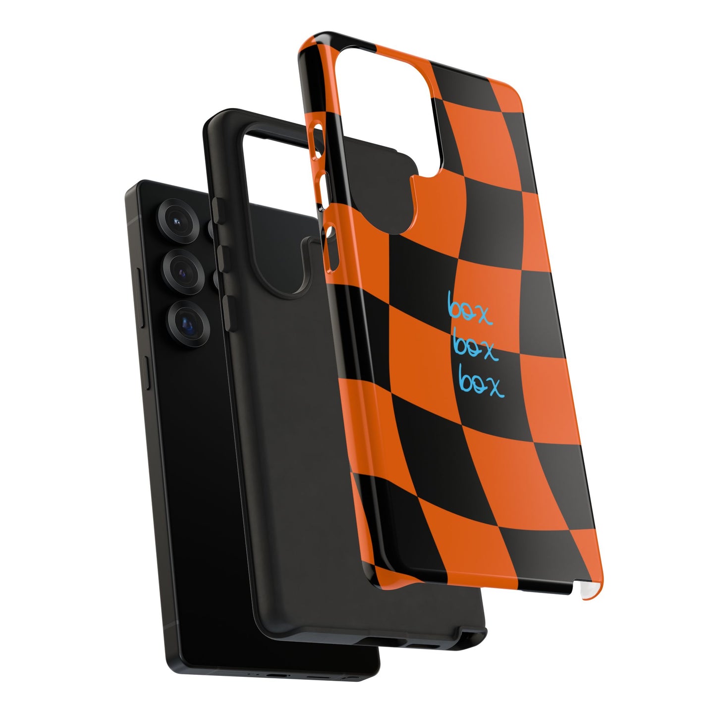 McLaren Orange and Black Checkered F1 Phone Case, Box Box Box F1 Phone Case