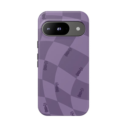 F1 Phone Case Purple Checkered Design, Trendy F1 Gift, Formula 1 Gift, Cute F1 Phone Case, Unique Formula One Phone Case