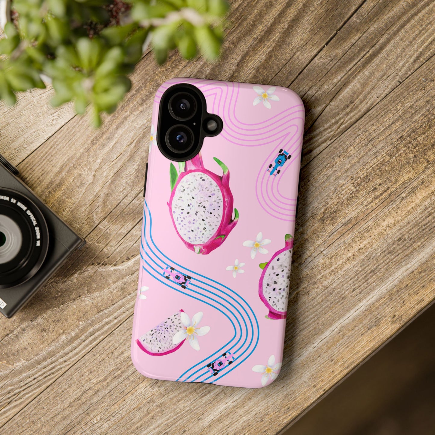 Pink F1 Alpine and Dragonfruit Phone Case, Trendy F1 Gift, Formula 1 Gift, Cute Fruit F1 Phone Case, Unique Phone Case