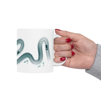 Green Painted F1  It's Lights Out and Away We Go Mug, Unique Gift for Coffee Lovers, Whimsical Formula 1 Gift
