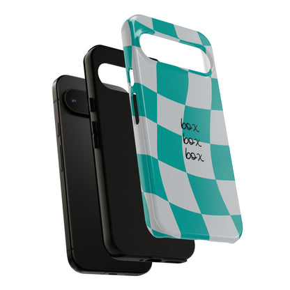 Mercedes Teal and Grey Checkered F1 Phone Case, Box Box Box F1 Phone Case