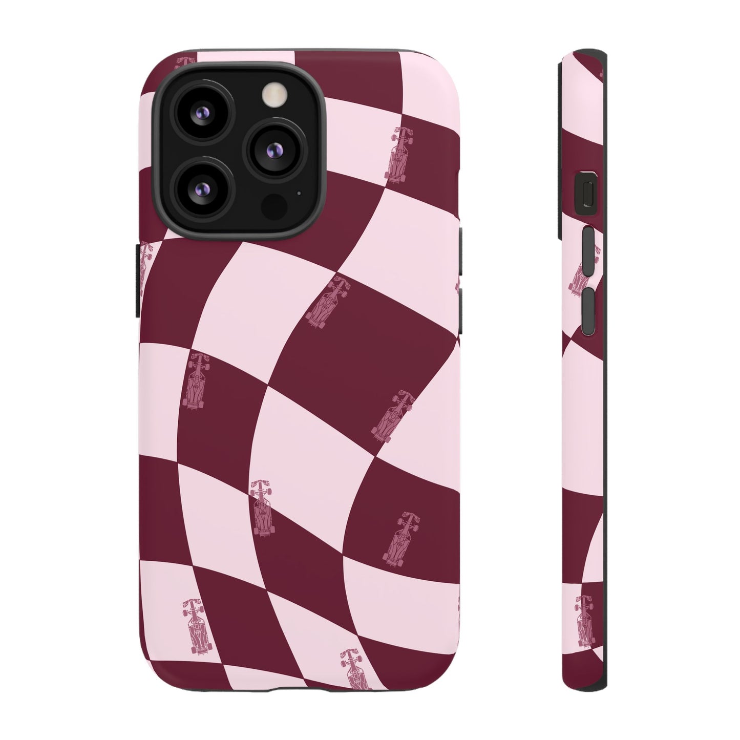 F1 Phone Case Pink Checkered Design, Trendy F1 Gift, Formula 1 Gift, Cute F1 Phone Case, Unique Formula One Phone Case