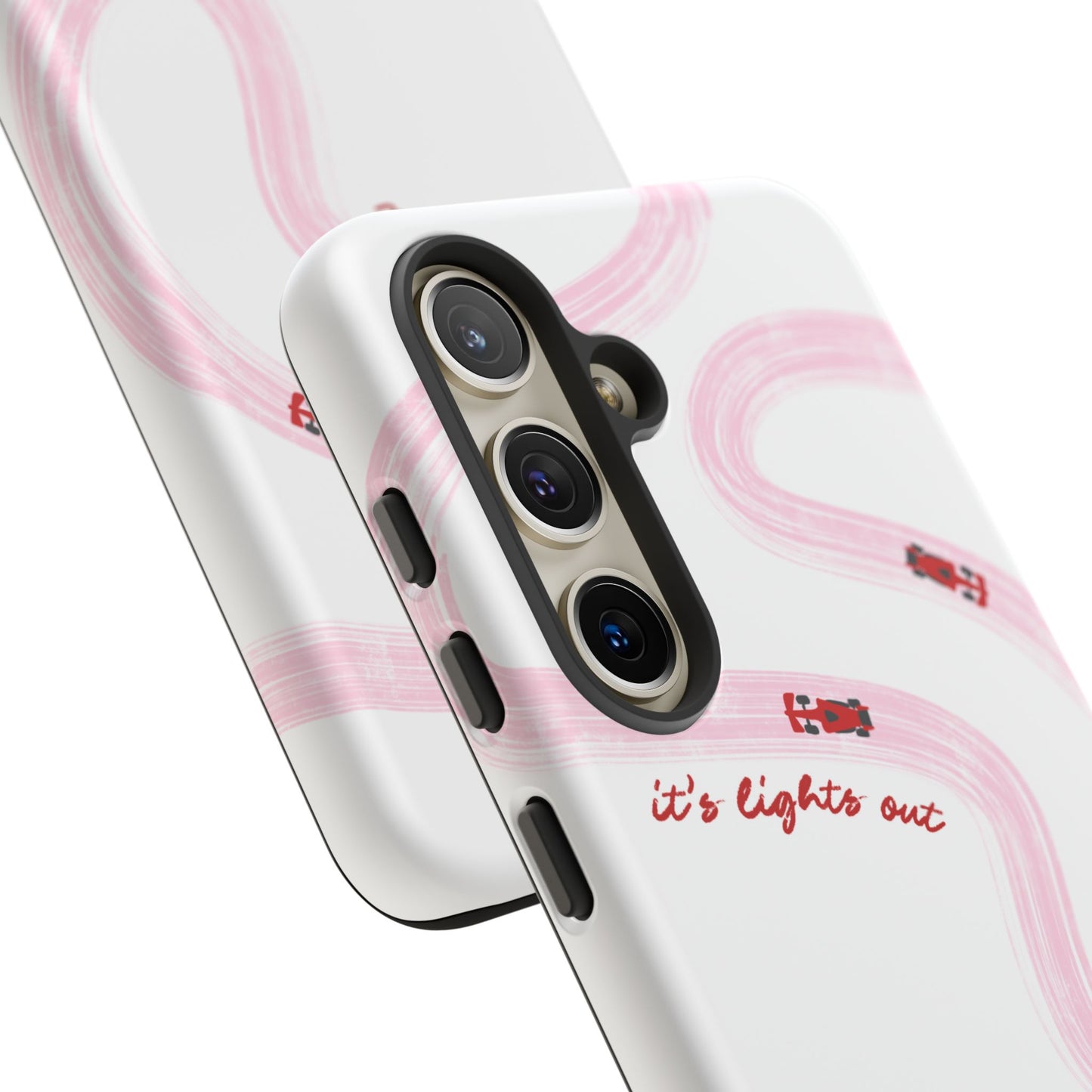 F1 Phone Case Pink and Red Painted "its lights out and away we go", Trendy F1 Gift, Formula 1 Gift, Cute F1 Phone Case, Unique Phone Case