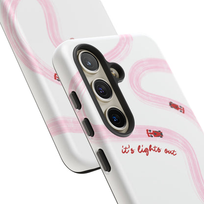 F1 Phone Case Pink and Red Painted "its lights out and away we go", Trendy F1 Gift, Formula 1 Gift, Cute F1 Phone Case, Unique Phone Case
