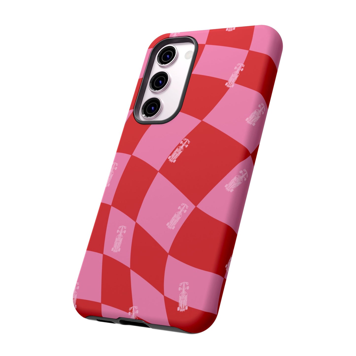F1 Phone Case Pink and Red Checkerboard Design, Trendy F1 Gift, Girly Formula 1 Gift, Cute F1 Phone Case, Unique Formula One Phone Case