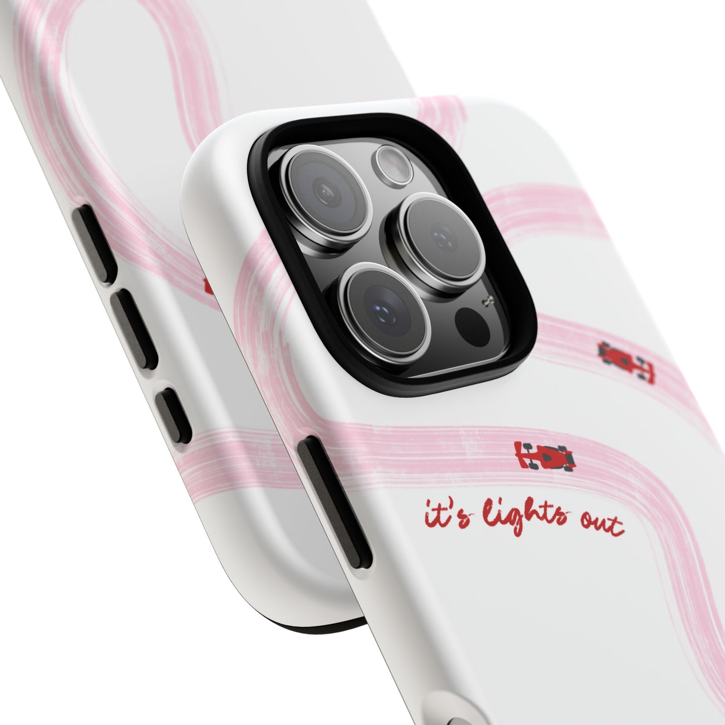F1 Phone Case Pink and Red Painted "its lights out and away we go", Trendy F1 Gift, Formula 1 Gift, Cute F1 Phone Case, Unique Phone Case