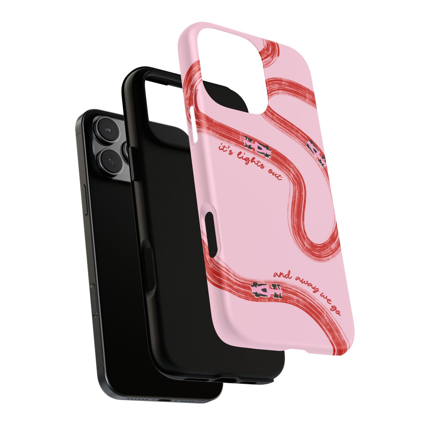 F1 Phone Case Pink and Red Painted "its lights out and away we go", Trendy F1 Gift, Formula 1 Gift, Cute F1 Phone Case, Unique Phone Case