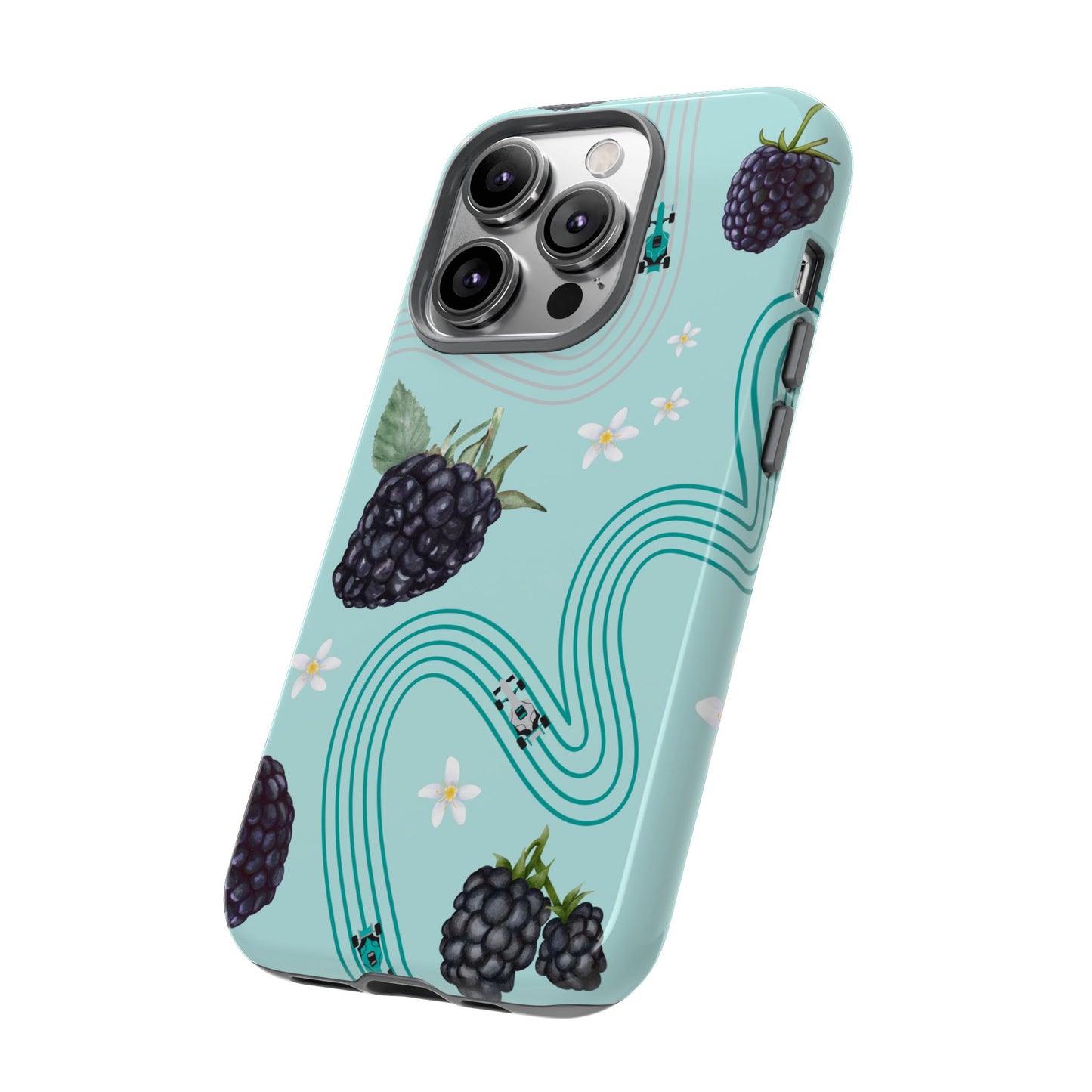 Teal F1 Mercedes and Blackberries Phone Case , Trendy F1 Gift, Formula 1 Gift, Cute Fruit F1 Phone Case, Unique Phone Case