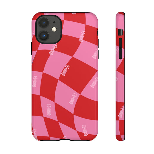 F1 Phone Case Pink and Red Checkerboard Design, Trendy F1 Gift, Girly Formula 1 Gift, Cute F1 Phone Case, Unique Formula One Phone Case