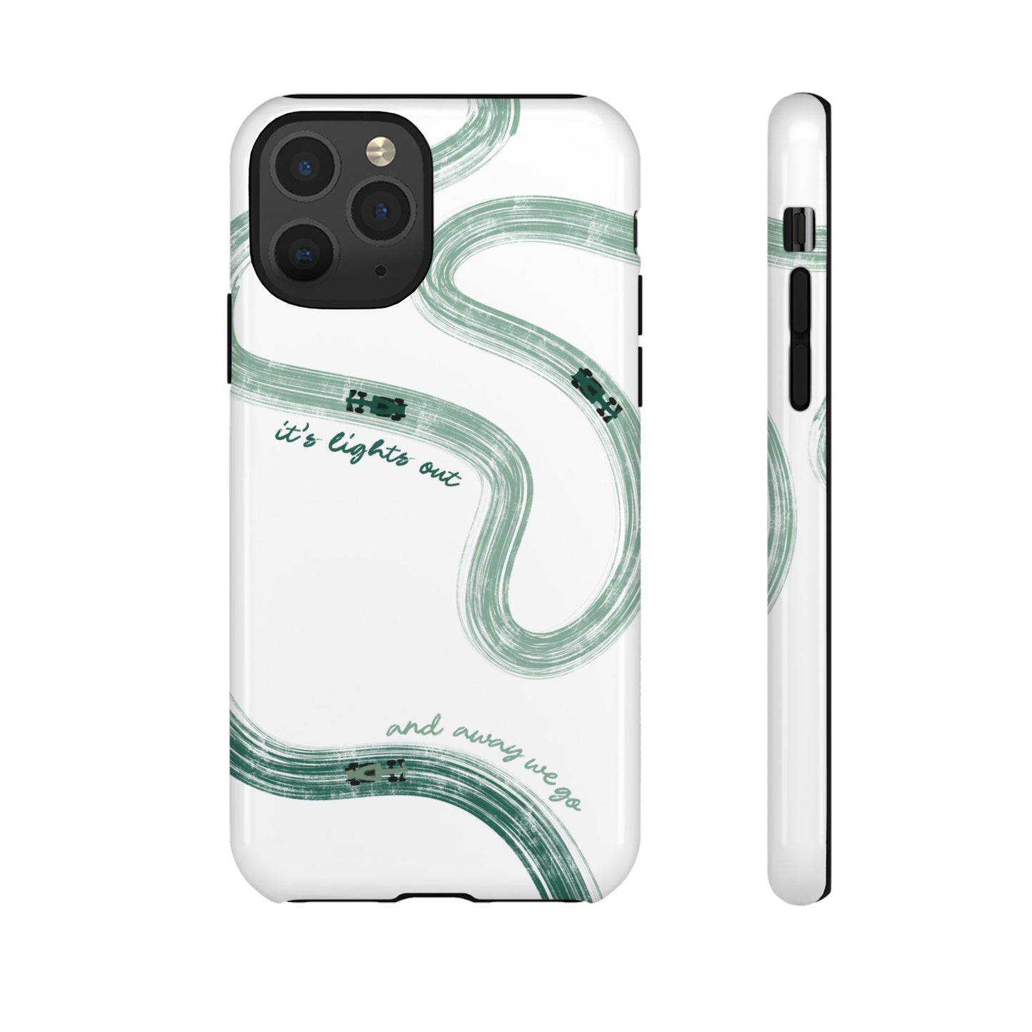 F1 Phone Case Green Painted "its lights out and away we go", Trendy F1 Gift, Formula 1 Gift, Cute F1 Phone Case, Gift for F1 Fans