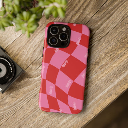F1 Phone Case Pink and Red Checkerboard Design, Trendy F1 Gift, Girly Formula 1 Gift, Cute F1 Phone Case, Unique Formula One Phone Case