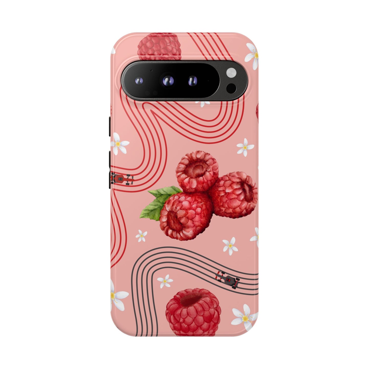 Red F1 Haas and Raspberries Phone Case, Trendy F1 Gift, Formula 1 Gift, Cute Fruit F1 Phone Case, Unique Phone Case