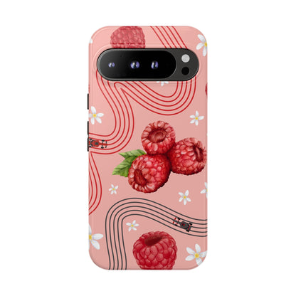 Red F1 Haas and Raspberries Phone Case, Trendy F1 Gift, Formula 1 Gift, Cute Fruit F1 Phone Case, Unique Phone Case