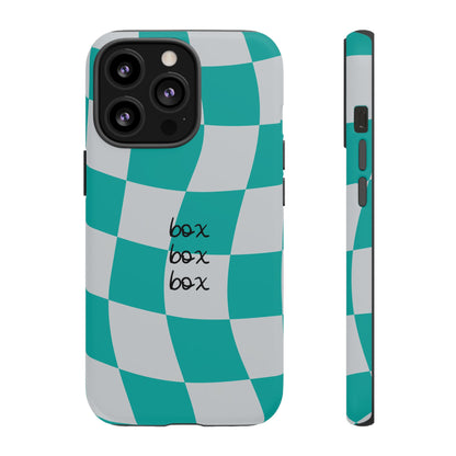 Mercedes Teal and Grey Checkered F1 Phone Case, Box Box Box F1 Phone Case