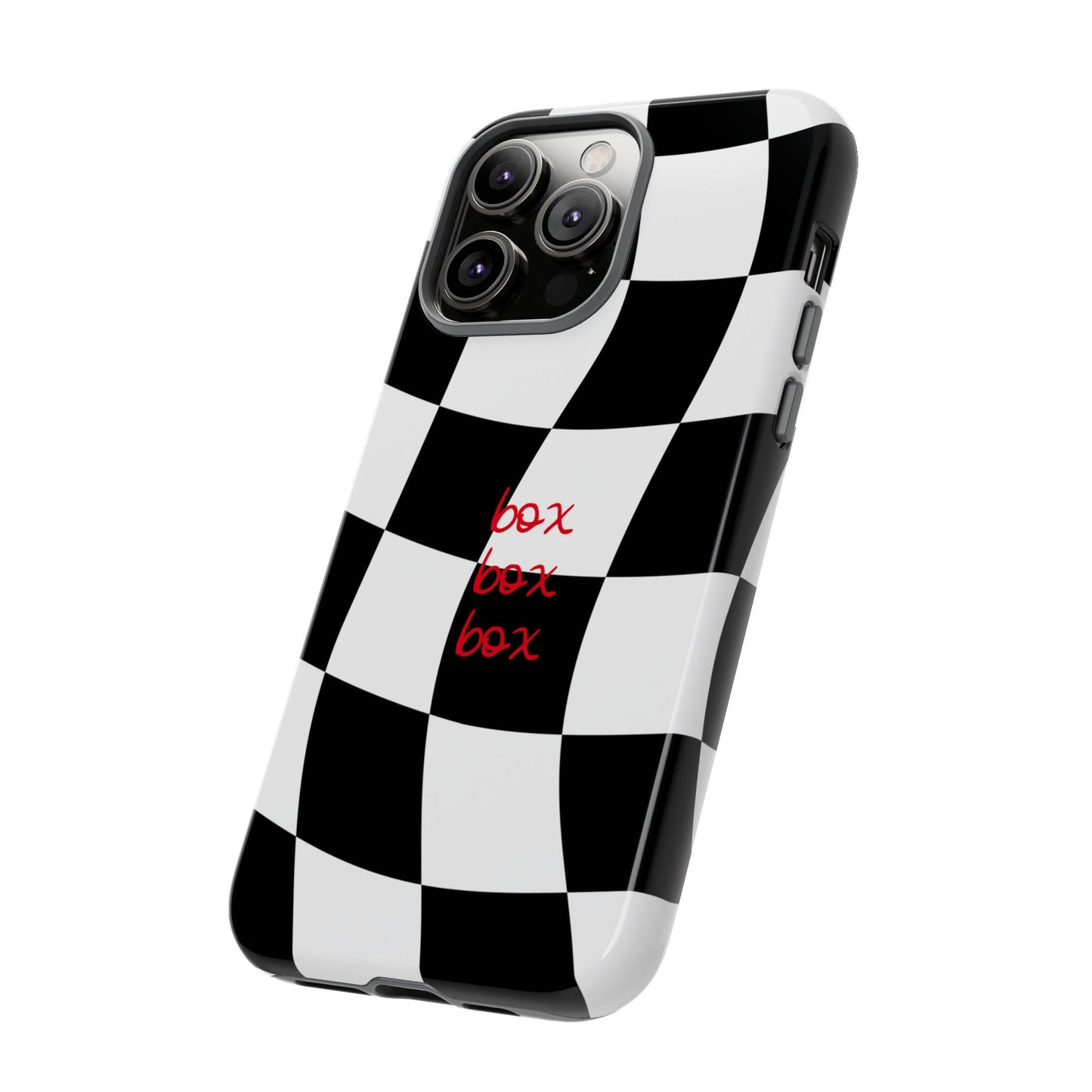 Black and Red Checkered F1 Phone Case, Box Box Box F1 Phone Case