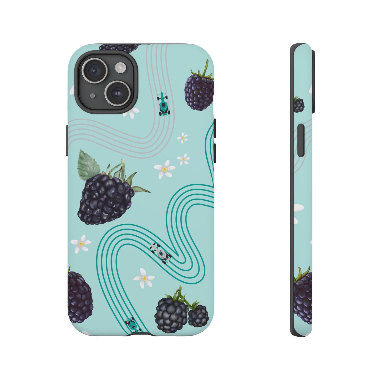 Teal F1 Mercedes and Blackberries Phone Case , Trendy F1 Gift, Formula 1 Gift, Cute Fruit F1 Phone Case, Unique Phone Case