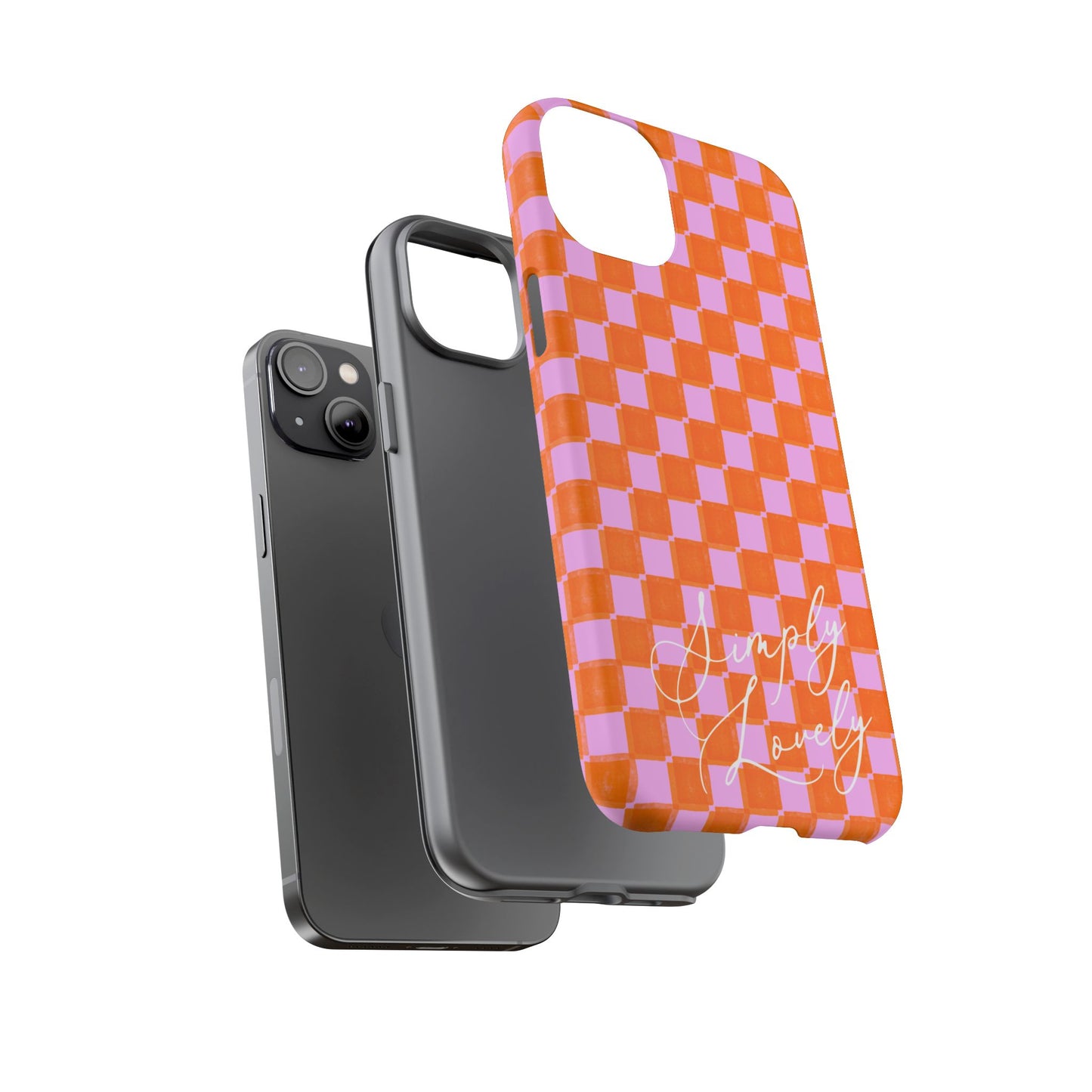 Simply Lovely Orange and Pink Checkered F1 Phone Case Design, Trendy F1 Gift, Formula 1 Gift, Cute F1 Phone Case