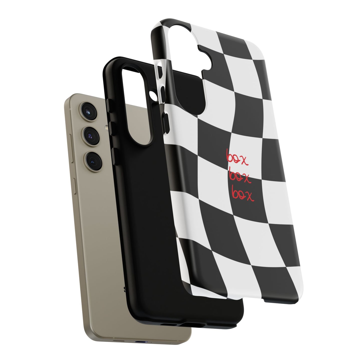 Black and Red Checkered F1 Phone Case, Box Box Box F1 Phone Case