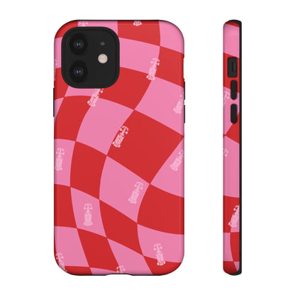 F1 Phone Case Pink and Red Checkerboard Design, Trendy F1 Gift, Girly Formula 1 Gift, Cute F1 Phone Case, Unique Formula One Phone Case