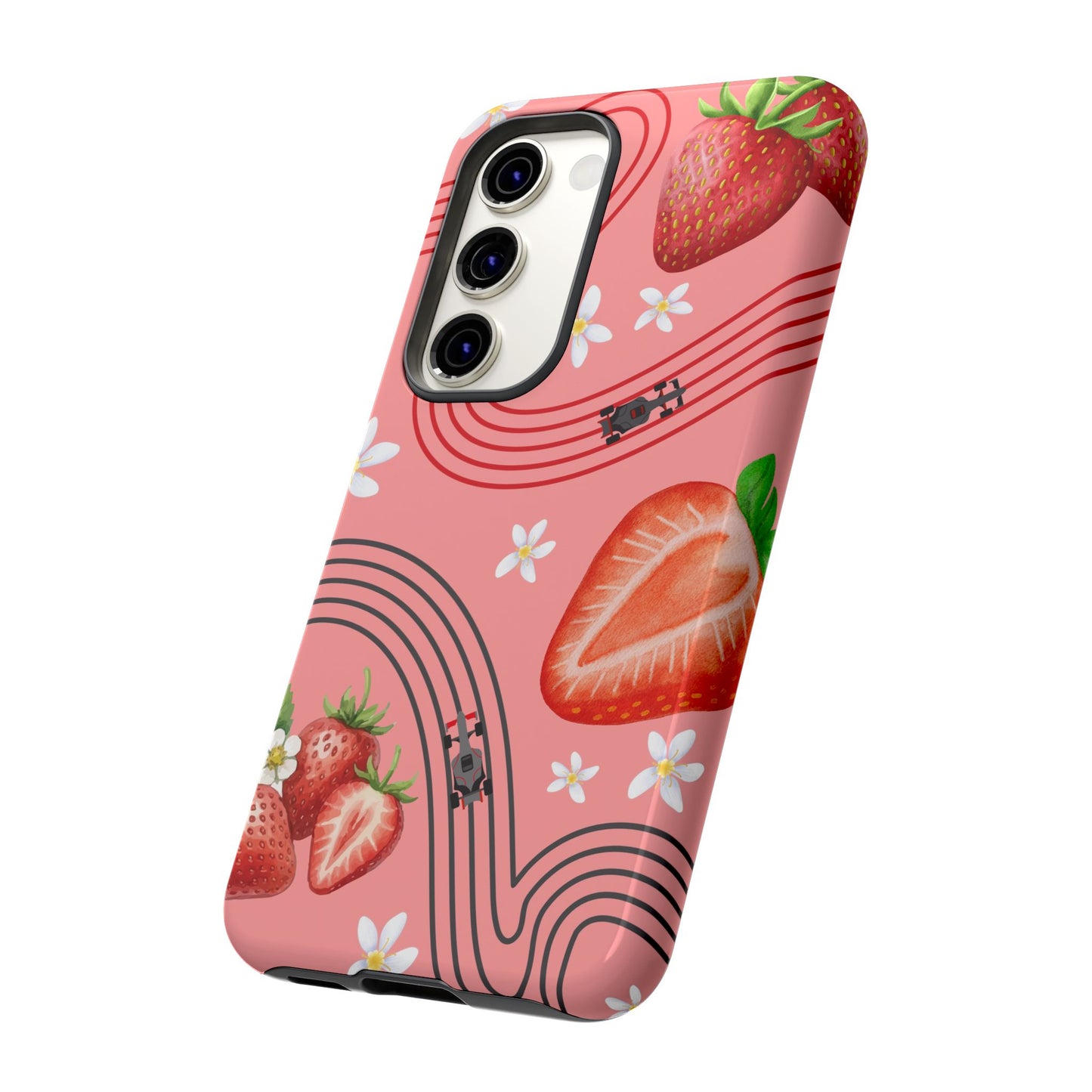 Red F1 Audi and Strawberries Phone Case, Trendy F1 Gift, Formula 1 Gift, Cute Fruit F1 Phone Case, Unique Phone Case