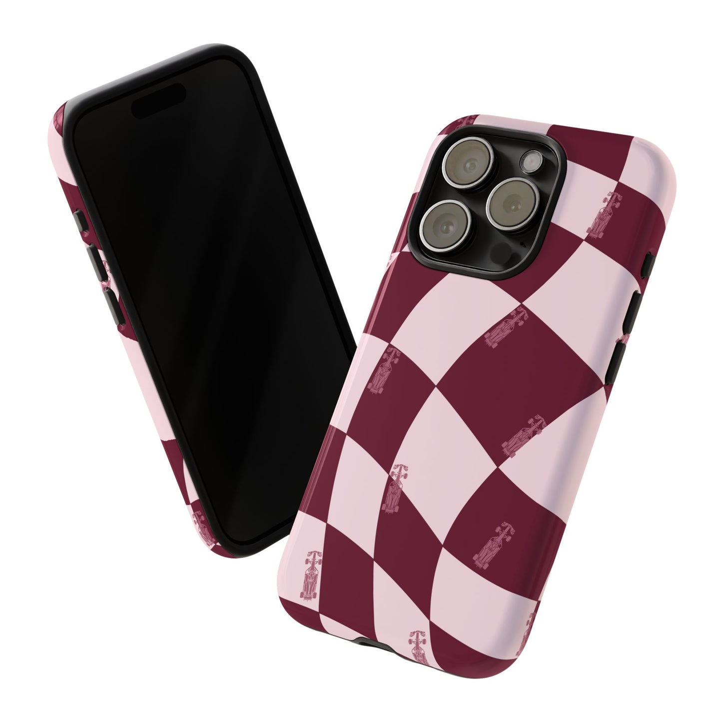 F1 Phone Case Pink Checkered Design, Trendy F1 Gift, Formula 1 Gift, Cute F1 Phone Case, Unique Formula One Phone Case
