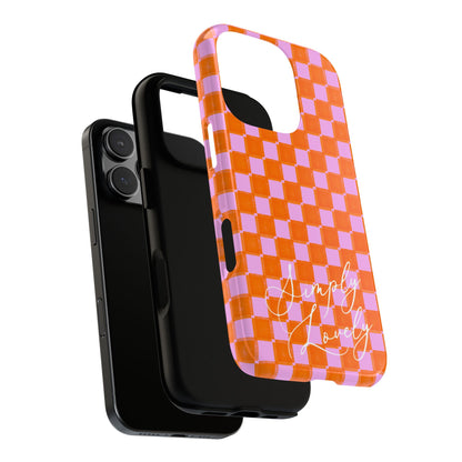 Simply Lovely Orange and Pink Checkered F1 Phone Case Design, Trendy F1 Gift, Formula 1 Gift, Cute F1 Phone Case