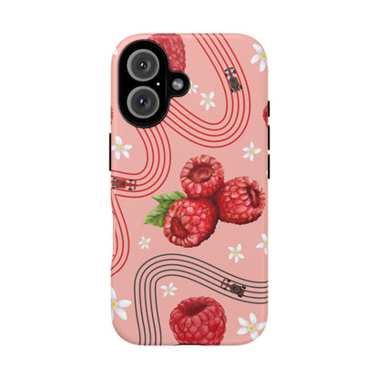 Red F1 Haas and Raspberries Phone Case, Trendy F1 Gift, Formula 1 Gift, Cute Fruit F1 Phone Case, Unique Phone Case