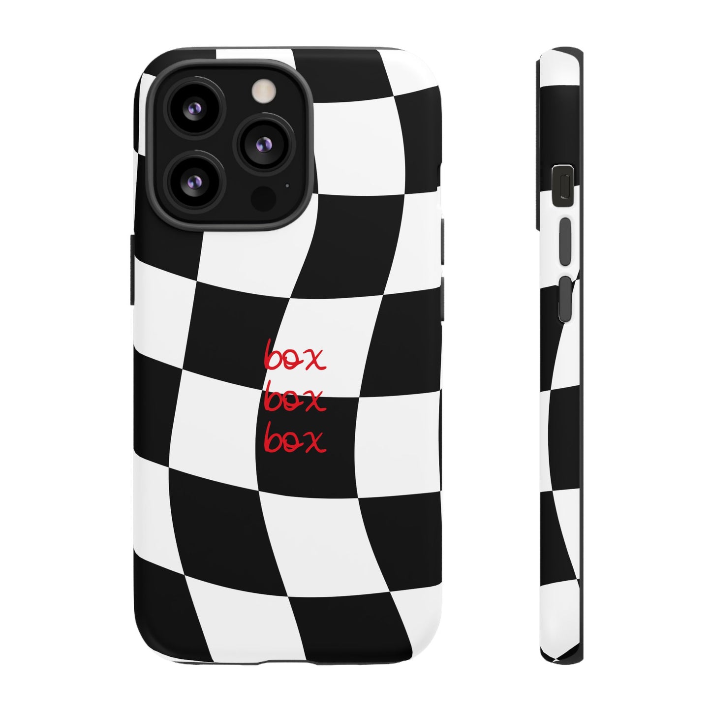 Black and Red Checkered F1 Phone Case, Box Box Box F1 Phone Case